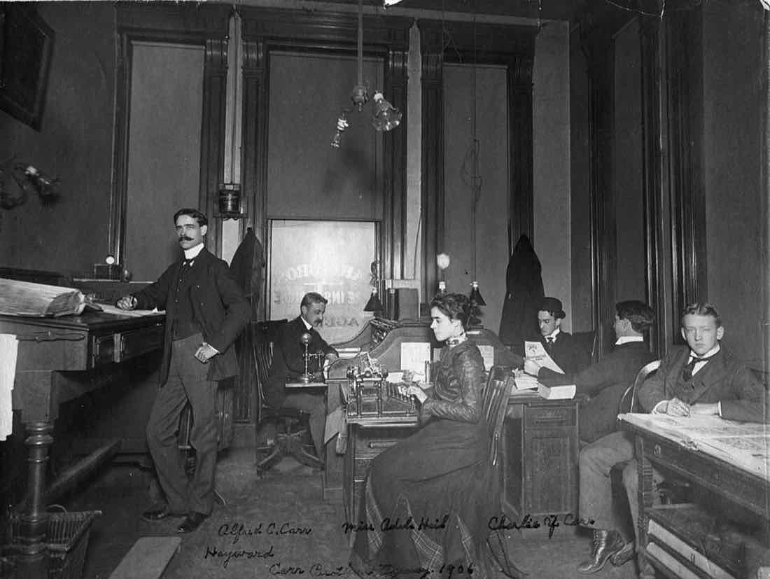 The office of Carr Brothers’ Agency, 1906. A message from Snags in Jira to Sara: launch on Friday or wait for the fix, two teams held up for 2 days.